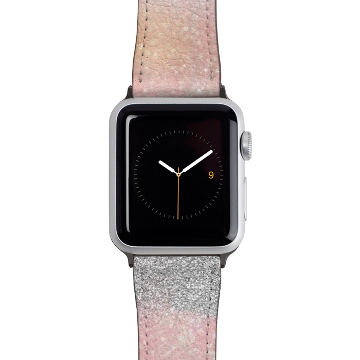 Watch 42mm / 44mm Strap PU leather Elegant Silver Gold strokes rainbow glow Glitter abstract image by InovArts