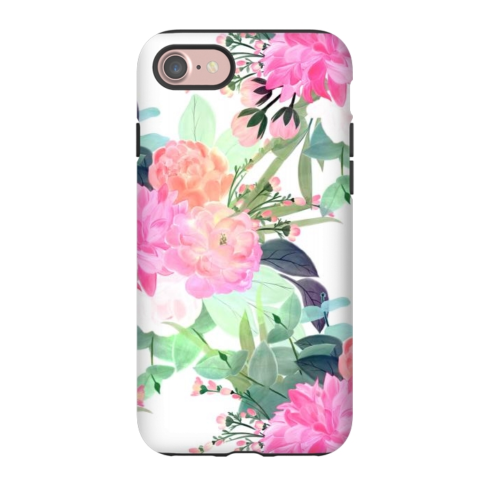 iPhone 7 StrongFit Girly Pink & White Flowers Watercolor Paint by InovArts