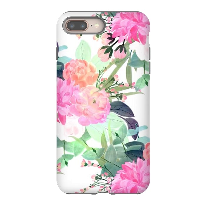 iPhone 7 plus StrongFit Girly Pink & White Flowers Watercolor Paint by InovArts