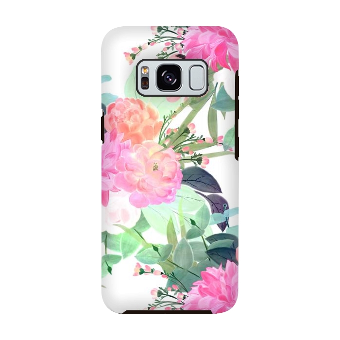 Galaxy S8 StrongFit Girly Pink & White Flowers Watercolor Paint by InovArts
