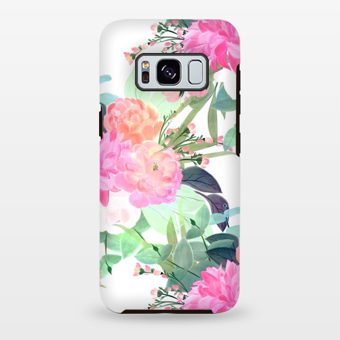 Galaxy S8 plus StrongFit Girly Pink & White Flowers Watercolor Paint by InovArts