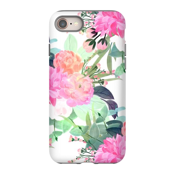 iPhone 8 StrongFit Girly Pink & White Flowers Watercolor Paint by InovArts