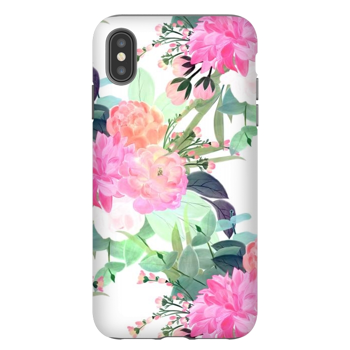 iPhone Xs Max StrongFit Girly Pink & White Flowers Watercolor Paint by InovArts