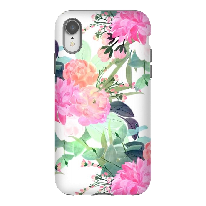 iPhone Xr StrongFit Girly Pink & White Flowers Watercolor Paint by InovArts