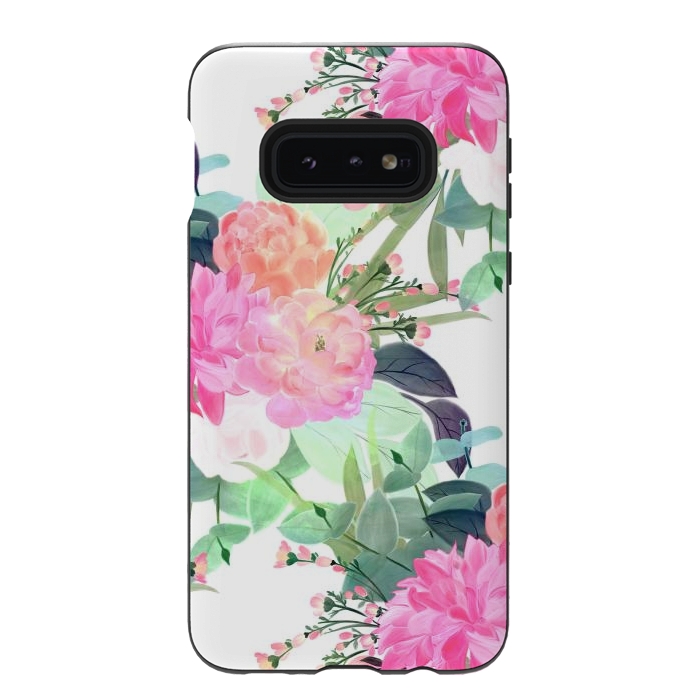 Galaxy S10e StrongFit Girly Pink & White Flowers Watercolor Paint by InovArts