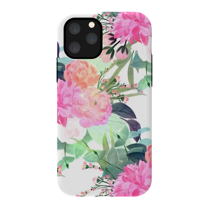 iPhone 11 Pro StrongFit Girly Pink & White Flowers Watercolor Paint by InovArts