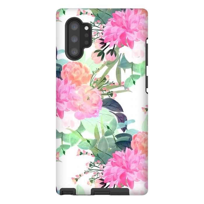 Galaxy Note 10 plus StrongFit Girly Pink & White Flowers Watercolor Paint by InovArts