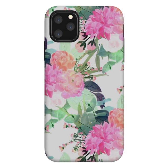 iPhone 11 Pro Max StrongFit Girly Pink & White Flowers Watercolor Paint by InovArts