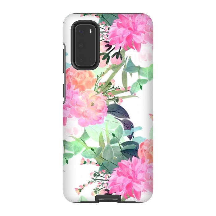 Galaxy S20 StrongFit Girly Pink & White Flowers Watercolor Paint by InovArts