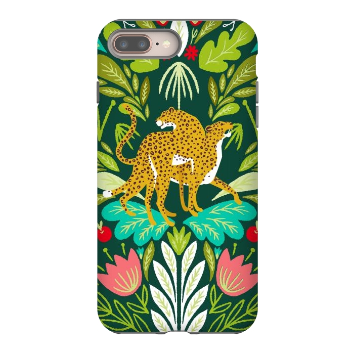 iPhone 7 plus StrongFit "Cheetah Couple Illustration, Wild Cat Jungle Nature, Mandala Painting, Wildlife Tropical Tiger" by Uma Prabhakar Gokhale