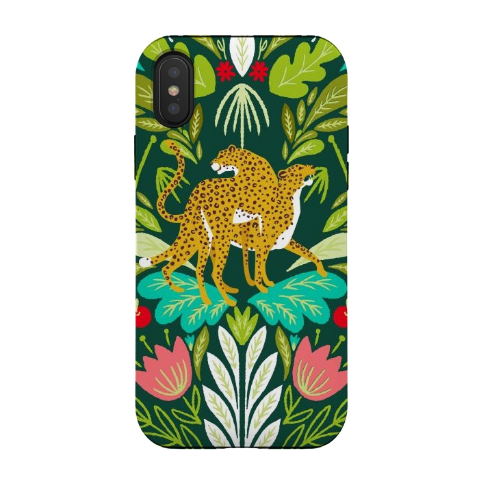 iPhone Xs / X StrongFit "Cheetah Couple Illustration, Wild Cat Jungle Nature, Mandala Painting, Wildlife Tropical Tiger" by Uma Prabhakar Gokhale