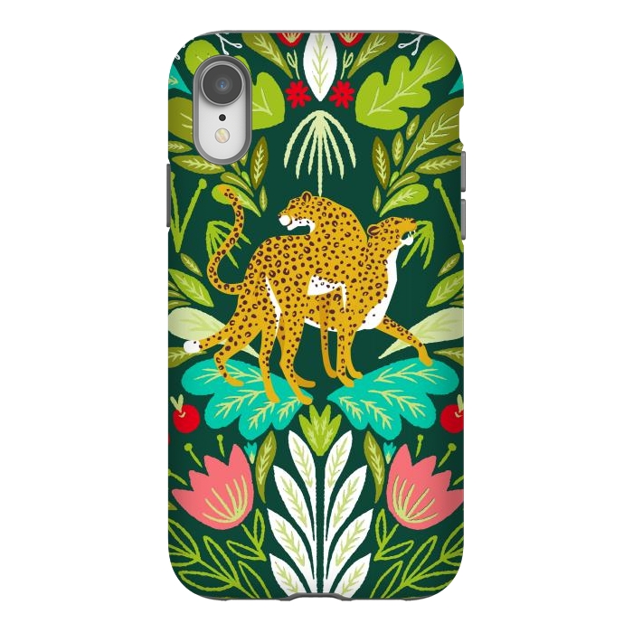 iPhone Xr StrongFit "Cheetah Couple Illustration, Wild Cat Jungle Nature, Mandala Painting, Wildlife Tropical Tiger" by Uma Prabhakar Gokhale