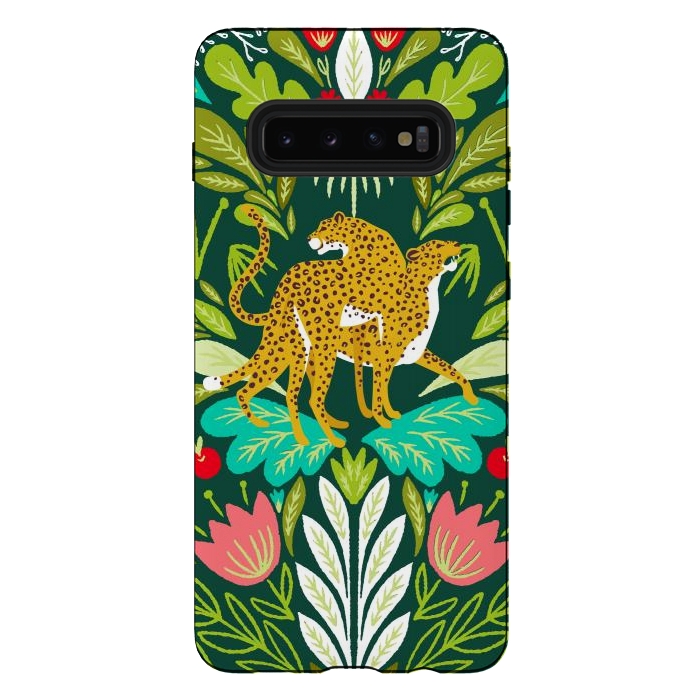 Galaxy S10 plus StrongFit "Cheetah Couple Illustration, Wild Cat Jungle Nature, Mandala Painting, Wildlife Tropical Tiger" by Uma Prabhakar Gokhale
