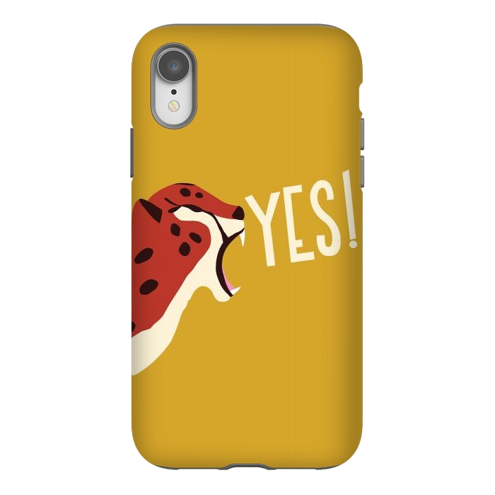iPhone Xr StrongFit Cheetah roaring YES, mustard by Jelena Obradovic