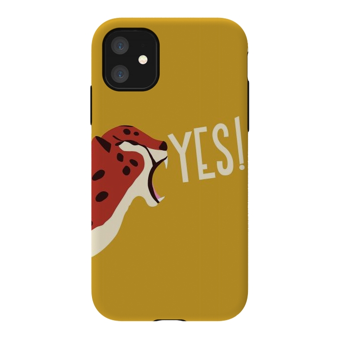 iPhone 11 StrongFit Cheetah roaring YES, mustard by Jelena Obradovic