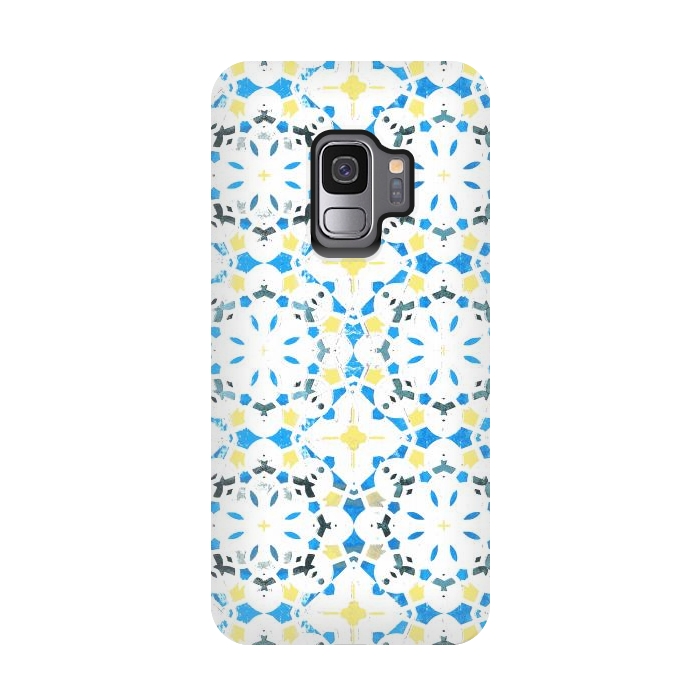 Galaxy S9 StrongFit Vibrant blue yellow Moroccan tiles by Oana 