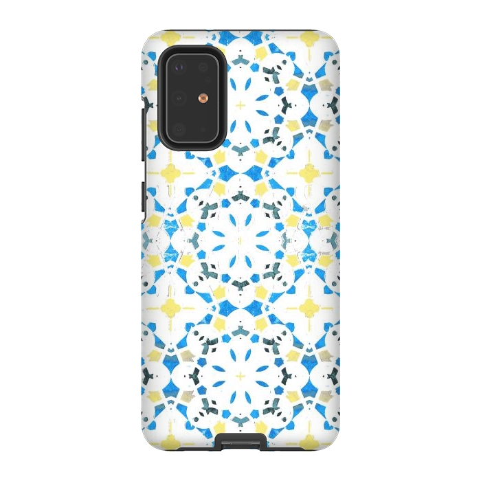 Galaxy S20 Plus StrongFit Vibrant blue yellow Moroccan tiles by Oana 