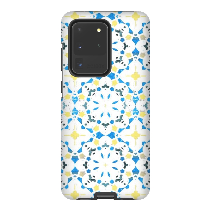 Galaxy S20 Ultra StrongFit Vibrant blue yellow Moroccan tiles by Oana 