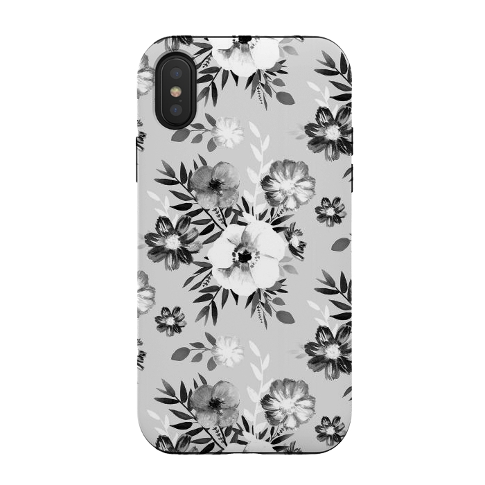 iPhone Xs / X StrongFit Black and white ink painted flowers by Oana 
