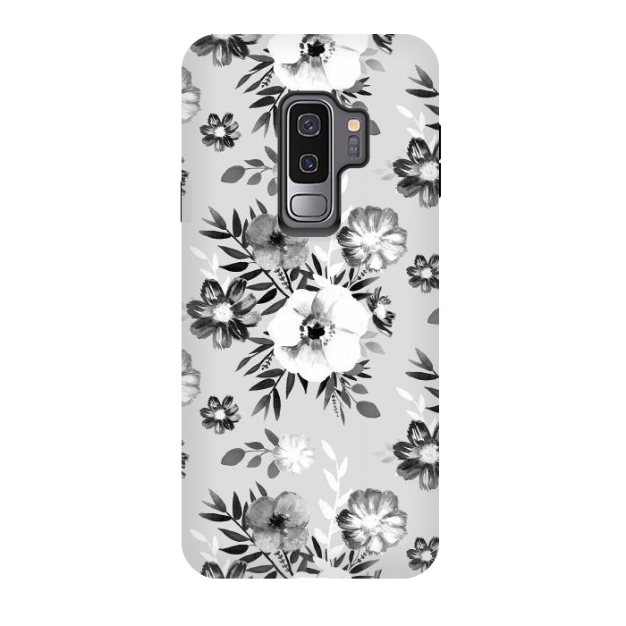 Galaxy S9 plus StrongFit Black and white ink painted flowers by Oana 