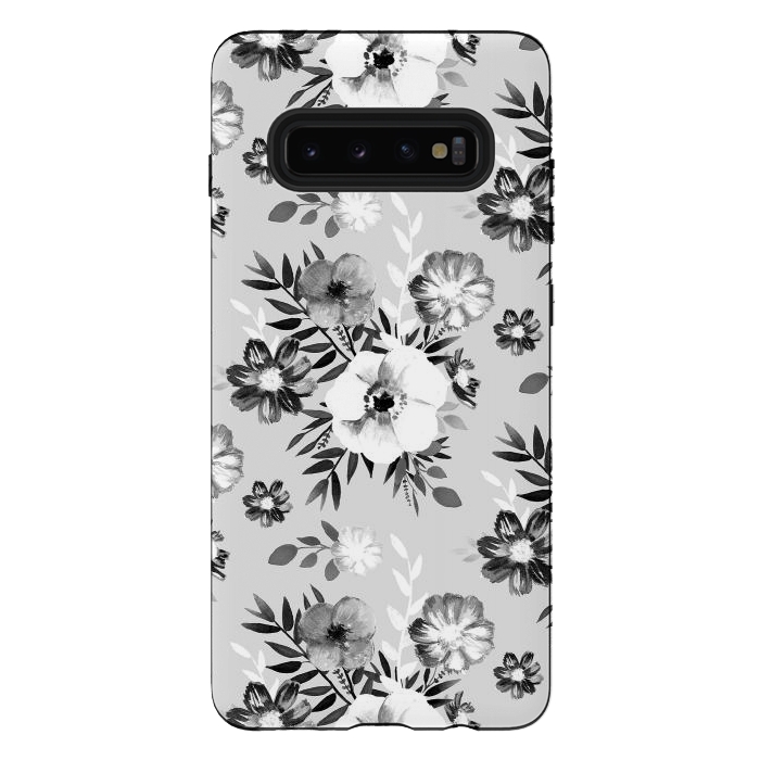 Galaxy S10 plus StrongFit Black and white ink painted flowers by Oana 