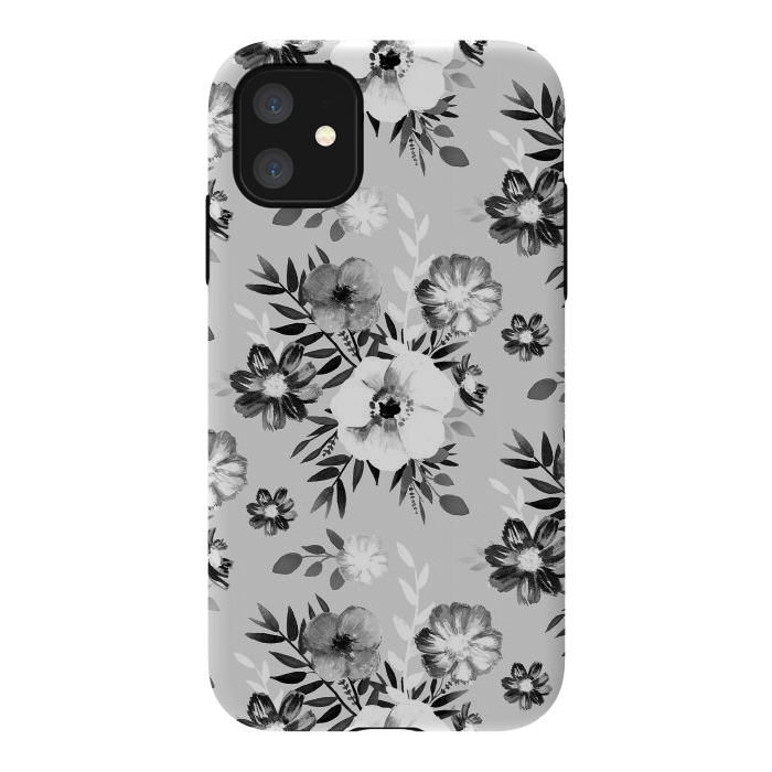 iPhone 11 StrongFit Black and white ink painted flowers by Oana 