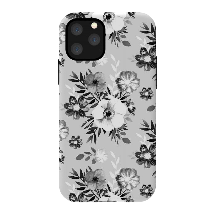iPhone 11 Pro StrongFit Black and white ink painted flowers by Oana 