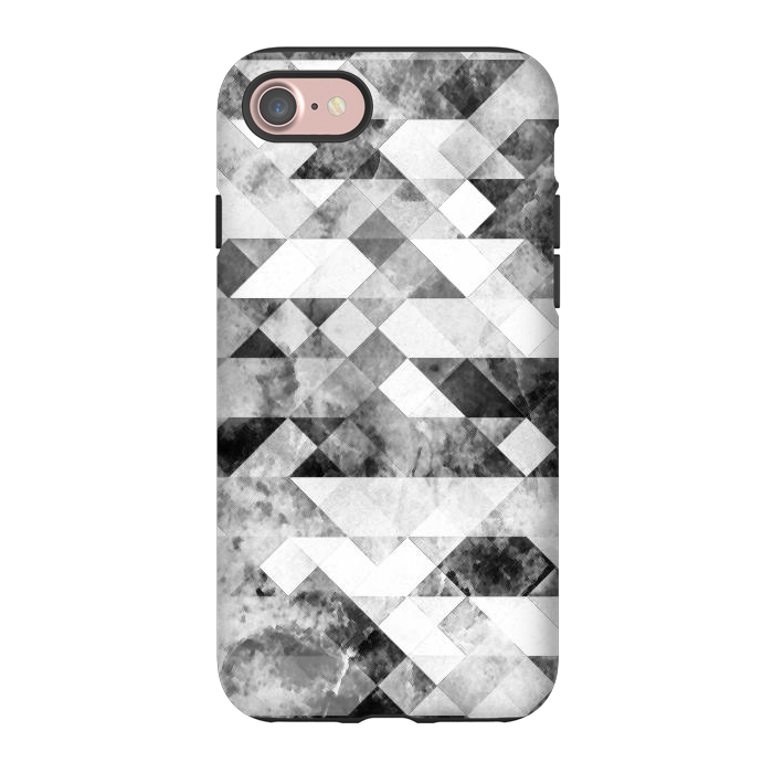 iPhone 7 StrongFit Black and white textured marble triangles by Oana 