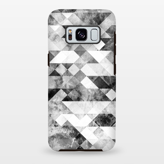 Galaxy S8 plus StrongFit Black and white textured marble triangles by Oana 