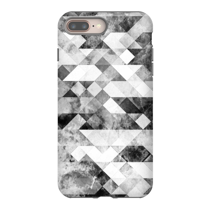 iPhone 8 plus StrongFit Black and white textured marble triangles by Oana 