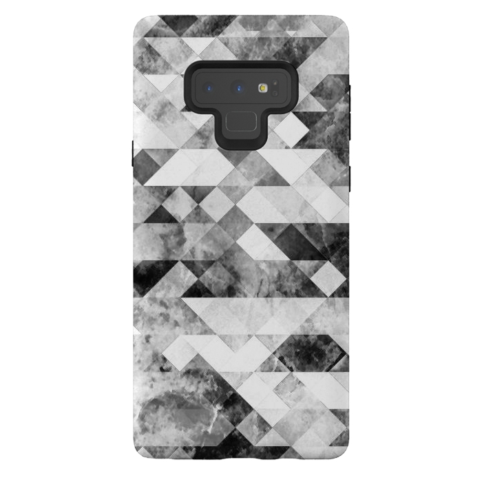 Galaxy Note 9 StrongFit Black and white textured marble triangles by Oana 