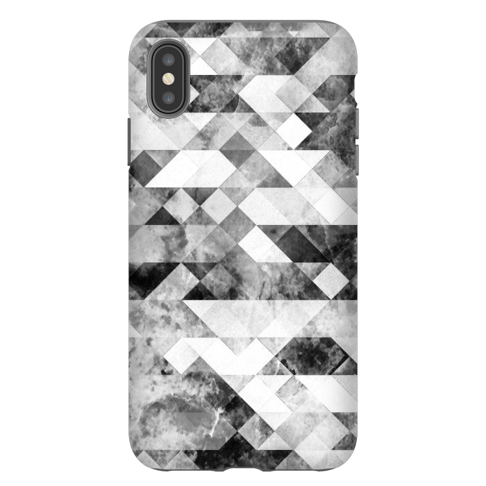 iPhone Xs Max StrongFit Black and white textured marble triangles by Oana 