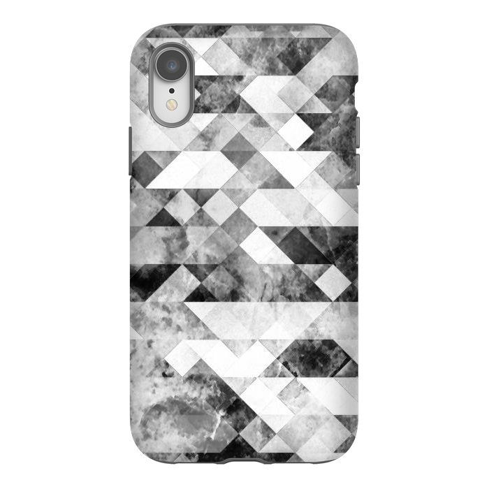iPhone Xr StrongFit Black and white textured marble triangles by Oana 