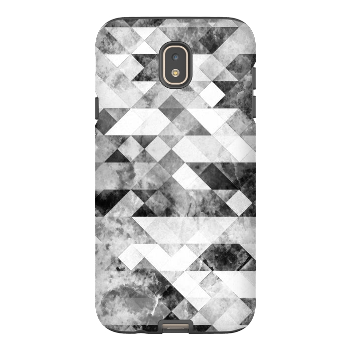 Galaxy J7 StrongFit Black and white textured marble triangles by Oana 