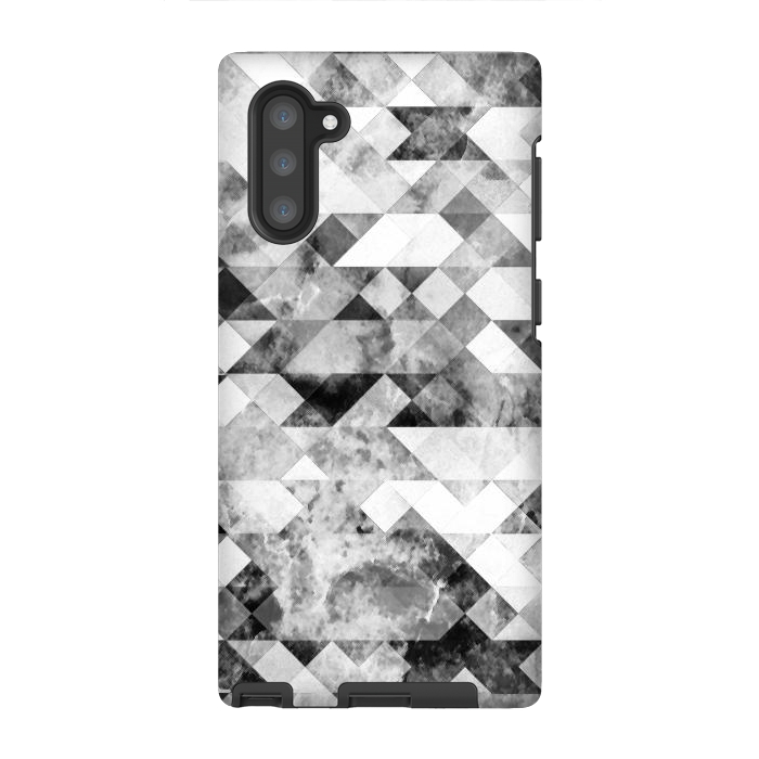Galaxy Note 10 StrongFit Black and white textured marble triangles by Oana 