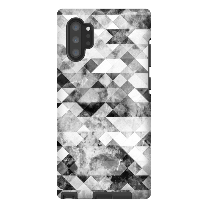 Galaxy Note 10 plus StrongFit Black and white textured marble triangles by Oana 