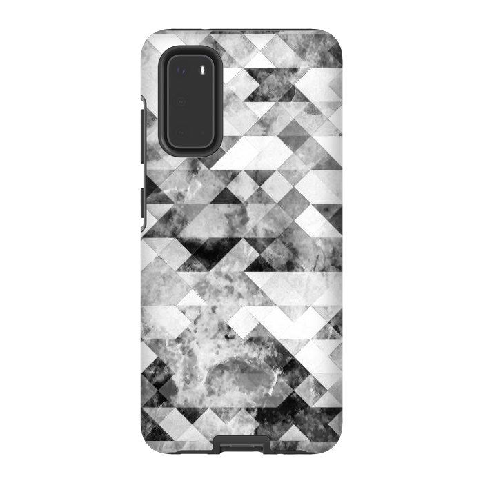 Galaxy S20 StrongFit Black and white textured marble triangles by Oana 