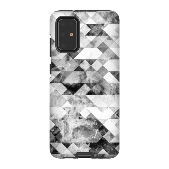 Galaxy S20 Plus StrongFit Black and white textured marble triangles by Oana 
