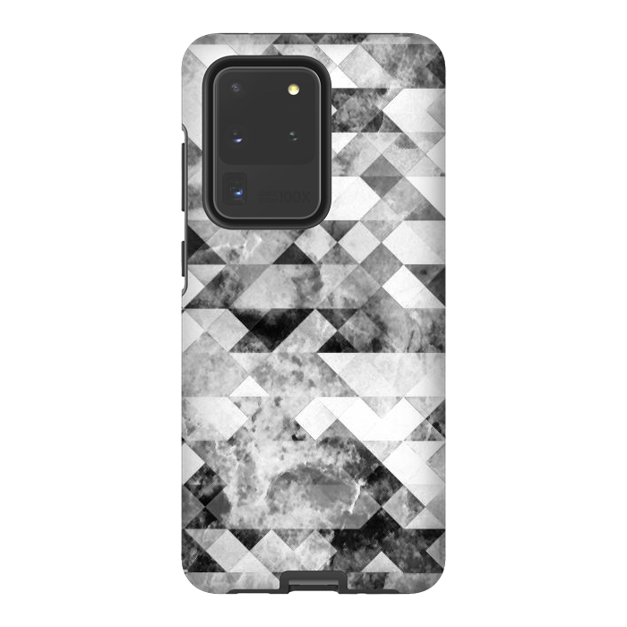 Galaxy S20 Ultra StrongFit Black and white textured marble triangles by Oana 