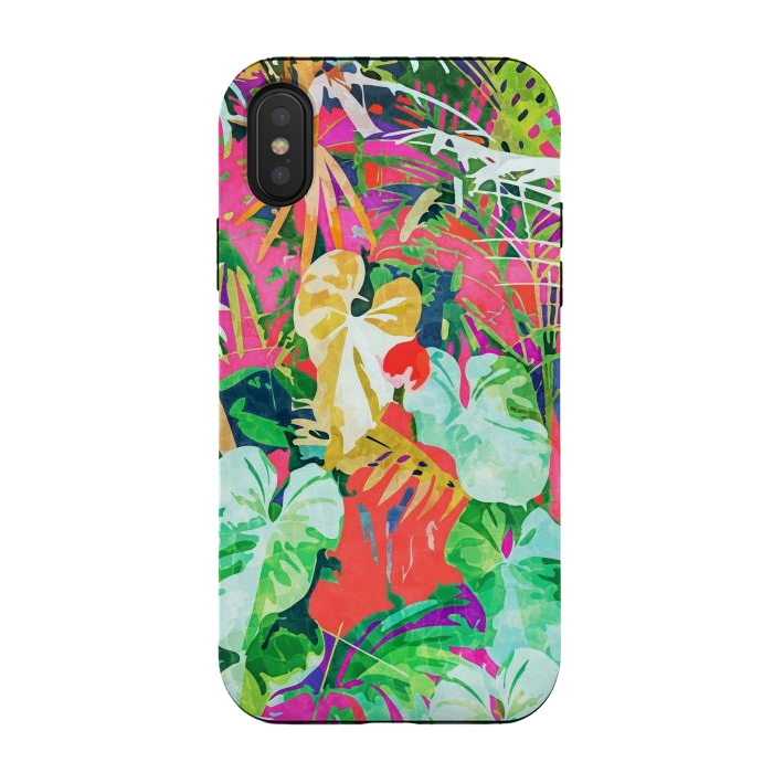 iPhone Xs / X StrongFit Find Me Where The Tropical Things Are | Jungle Botanical Palm Colorful Painting by Uma Prabhakar Gokhale