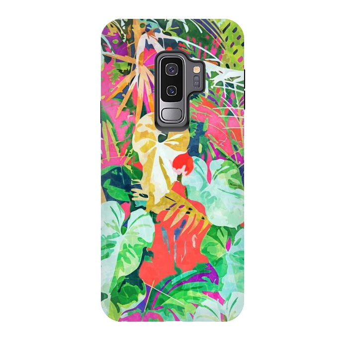 Galaxy S9 plus StrongFit Find Me Where The Tropical Things Are | Jungle Botanical Palm Colorful Painting by Uma Prabhakar Gokhale