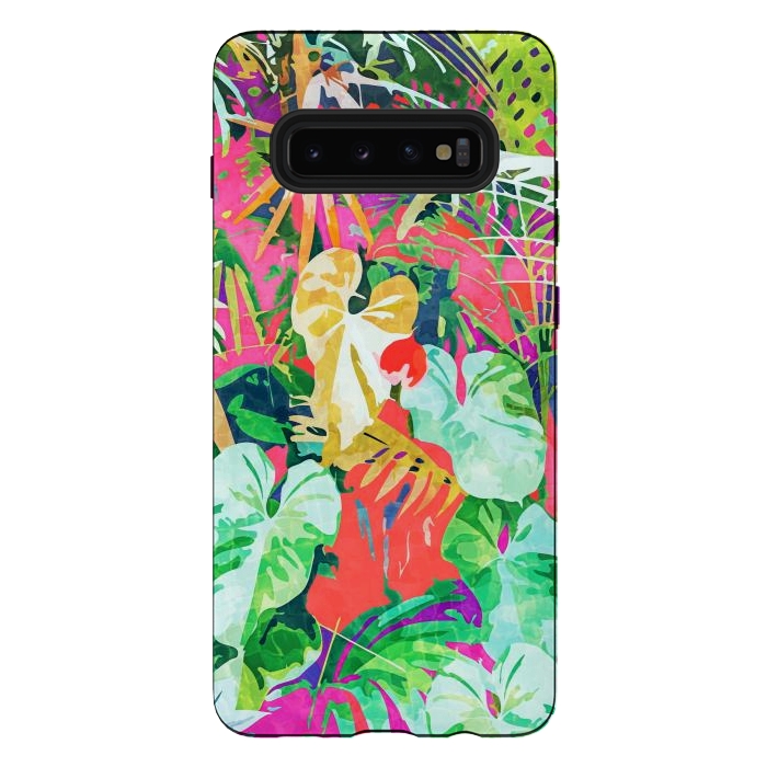 Galaxy S10 plus StrongFit Find Me Where The Tropical Things Are | Jungle Botanical Palm Colorful Painting by Uma Prabhakar Gokhale