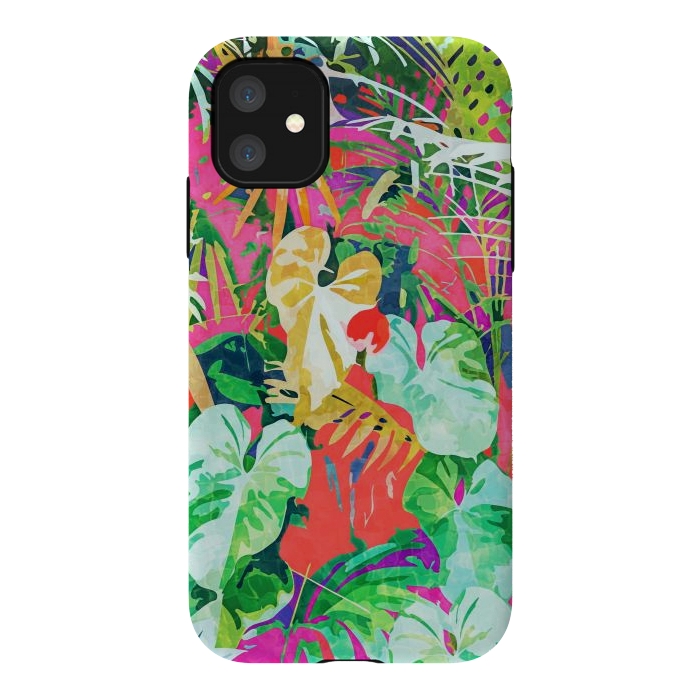 iPhone 11 StrongFit Find Me Where The Tropical Things Are | Jungle Botanical Palm Colorful Painting by Uma Prabhakar Gokhale