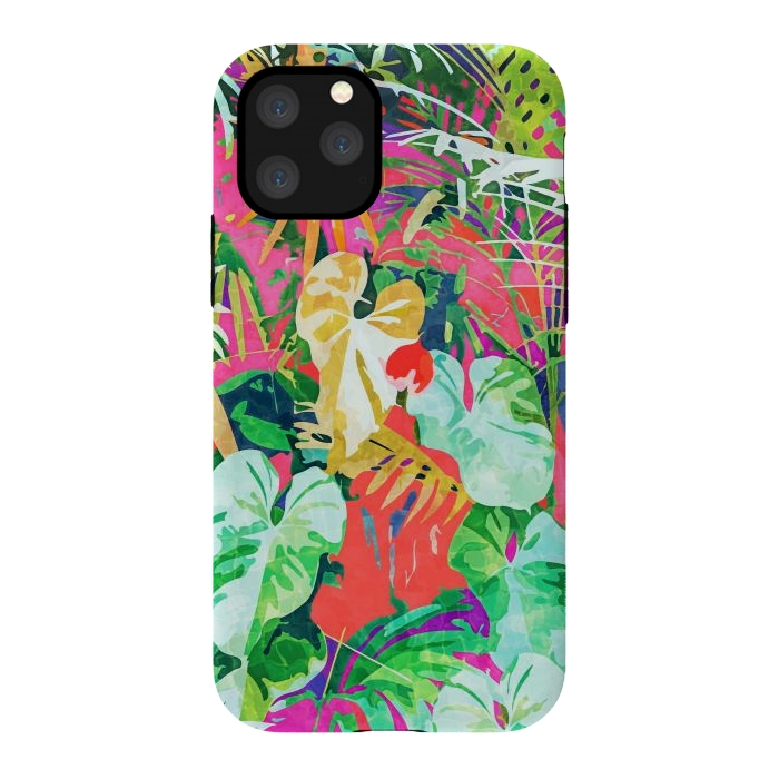 iPhone 11 Pro StrongFit Find Me Where The Tropical Things Are | Jungle Botanical Palm Colorful Painting by Uma Prabhakar Gokhale