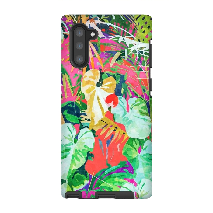 Galaxy Note 10 StrongFit Find Me Where The Tropical Things Are | Jungle Botanical Palm Colorful Painting by Uma Prabhakar Gokhale