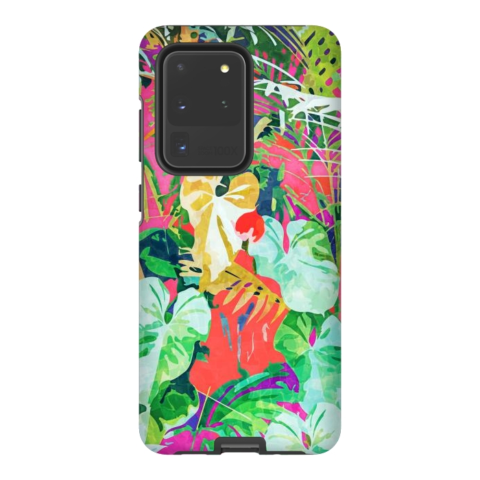 Galaxy S20 Ultra StrongFit Find Me Where The Tropical Things Are | Jungle Botanical Palm Colorful Painting by Uma Prabhakar Gokhale