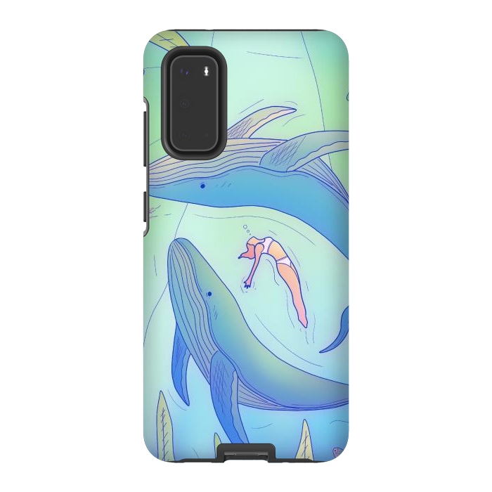 Galaxy S20 StrongFit The girl and the whales by Steve Wade (Swade)