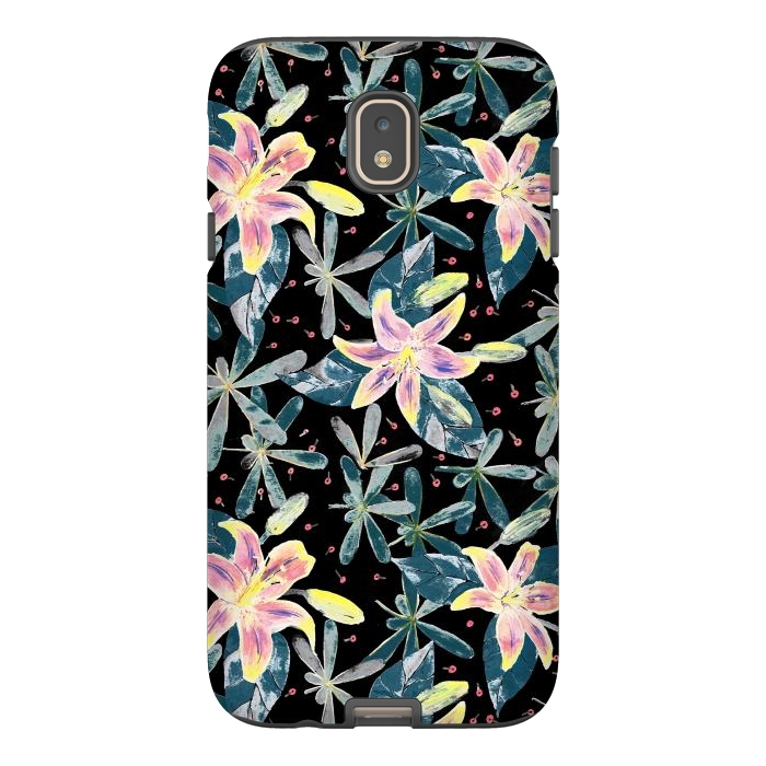 Galaxy J7 StrongFit Painted flowers and tropical leaves - dark green by Oana 