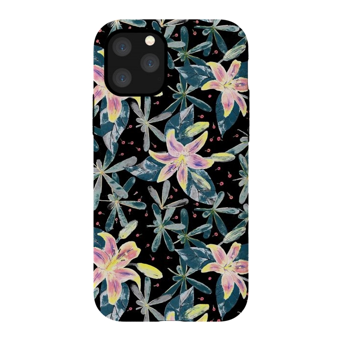 iPhone 11 Pro StrongFit Painted flowers and tropical leaves - dark green by Oana 
