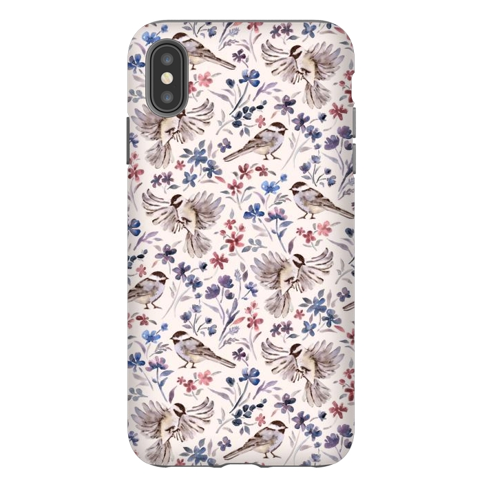iPhone Xs Max StrongFit Chickadees and Wildflowers on Cream by Micklyn Le Feuvre